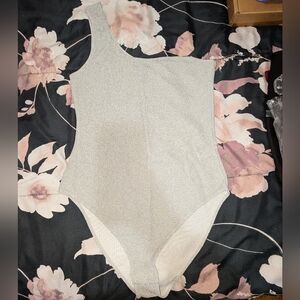H&M Sparkly Silver One Shoulder Bodysuit Medium
